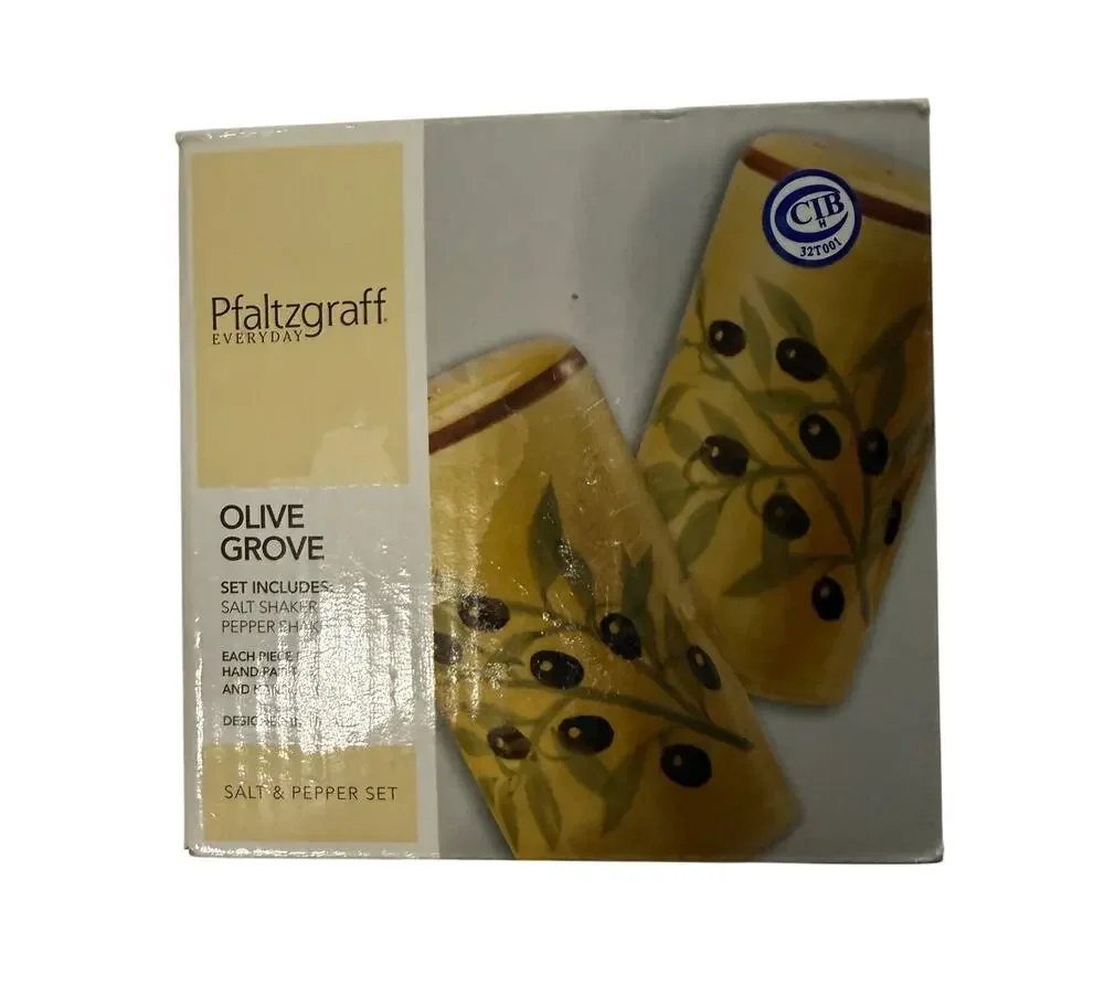 New Deadstock- Pfaltzgraff OLIVE GROVE Salt & Pepper Shaker Set  2011